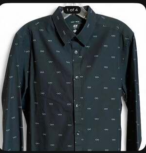 H&M Easy Iron Slim Fit Long Sleeve Button-Down Shirt with Eyeglasses Print
